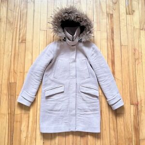 Soia Kyo Down Parka Fur Hood Wool Blend Beige XS